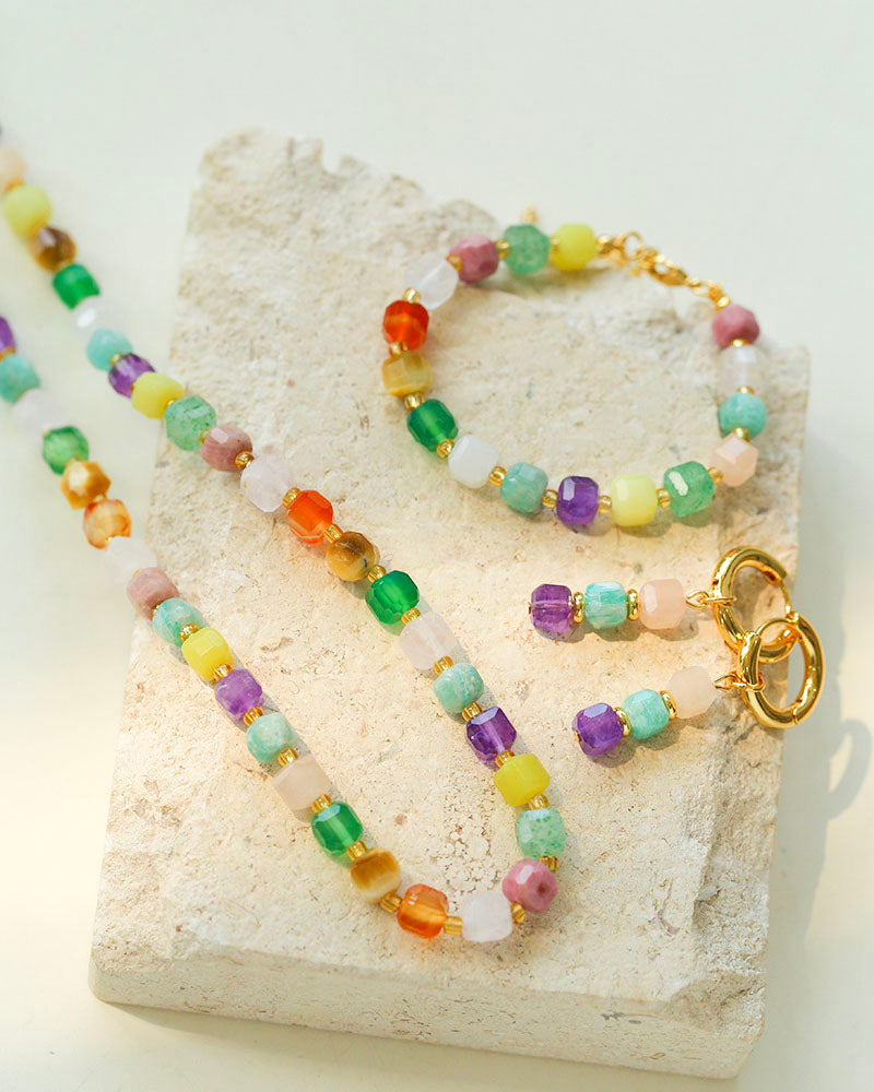 Colorful Candy Cube Gemstone Beaded Bracelet