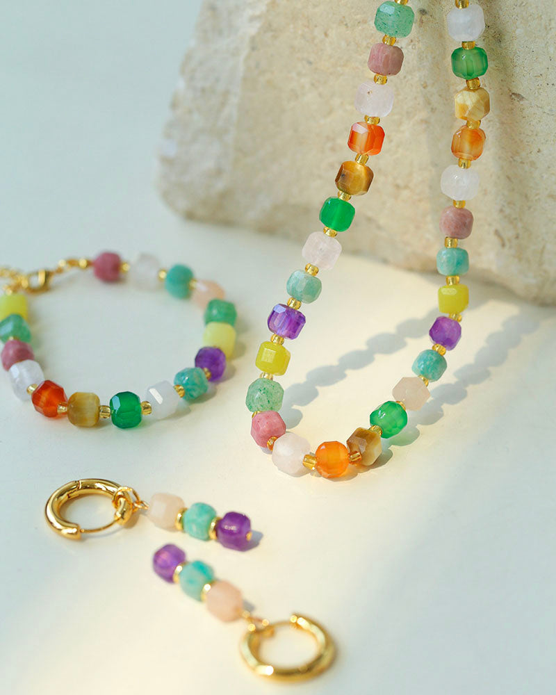 Colorful Candy Cube Gemstone Beaded Necklace