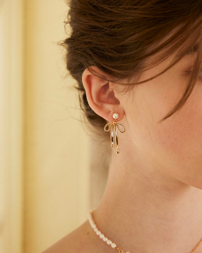 Dainty Pearl Bow Earrings