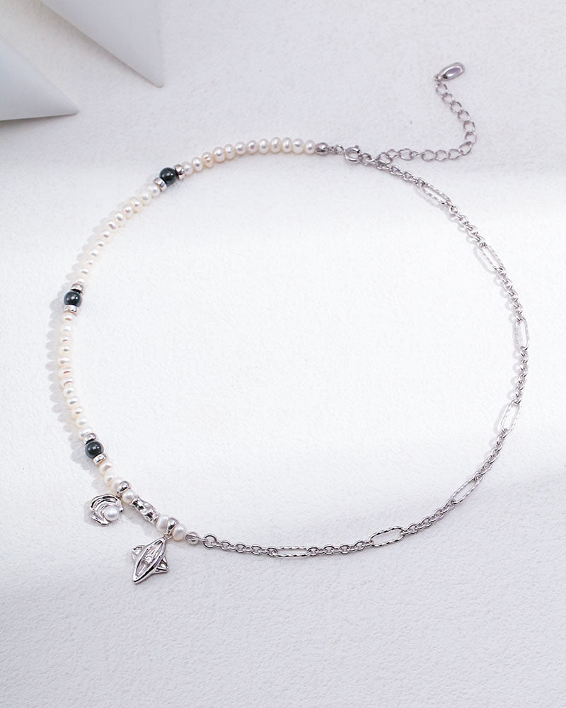 Moon Star Pearl Charm Necklace