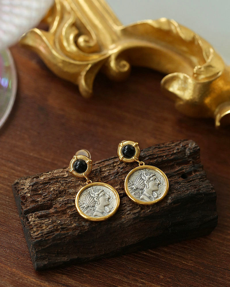 Vintage Greek Silver Coin Earrings