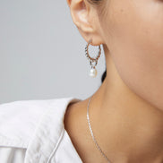 Twist Hoop Pearl Drop Earrings