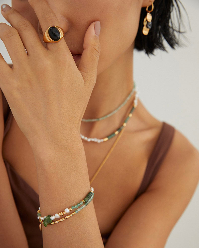 Aventurine Bead Pearl Bracelet