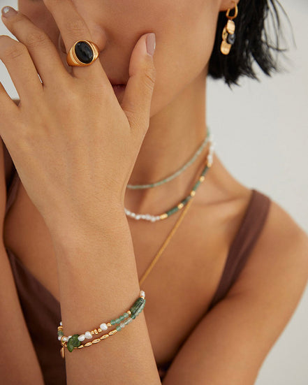 Aventurine Bead Pearl Bracelet