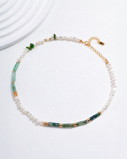 Aventurine Bead Pearl Necklace
