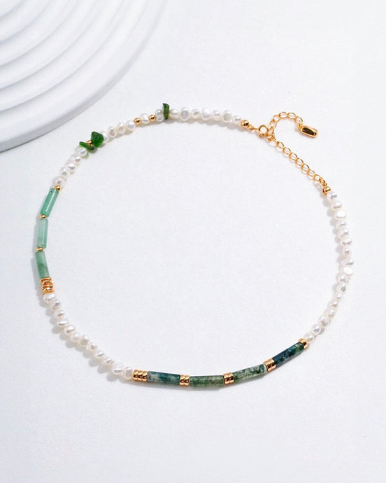 Aventurine Bead Pearl Necklace