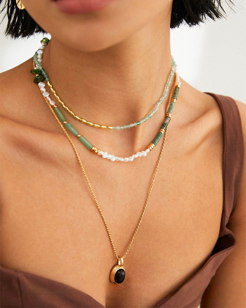 Aventurine Bead Pearl Necklace