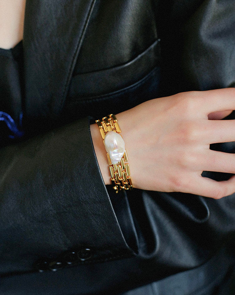 Baroque Pearl Chunk Chain Bracelet