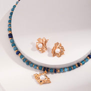 Beaded Gemstone Molten Pendant Necklace