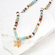 Beaded Gemstone Starfish Pendant Necklace