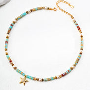 Beaded Gemstone Starfish Pendant Necklace