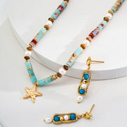 Beaded Gemstone Starfish Pendant Necklace