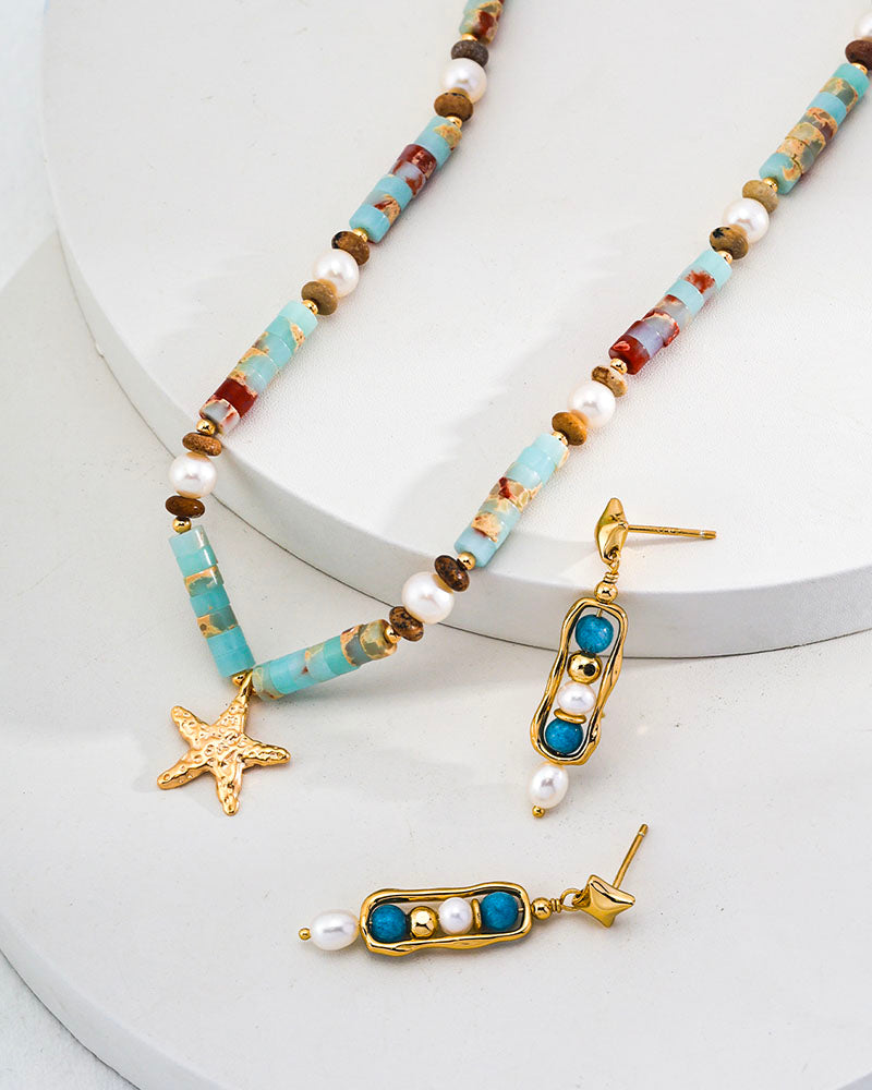 Beaded Gemstone Starfish Pendant Necklace