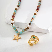 Beaded Gemstone Starfish Pendant Necklace
