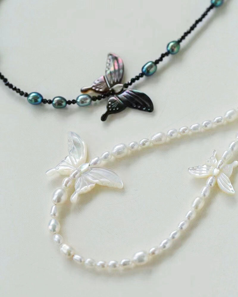 White Shell Butterfly Pearl Necklace