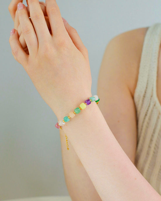 Colorful Candy Cube Gemstone Beaded Bracelet