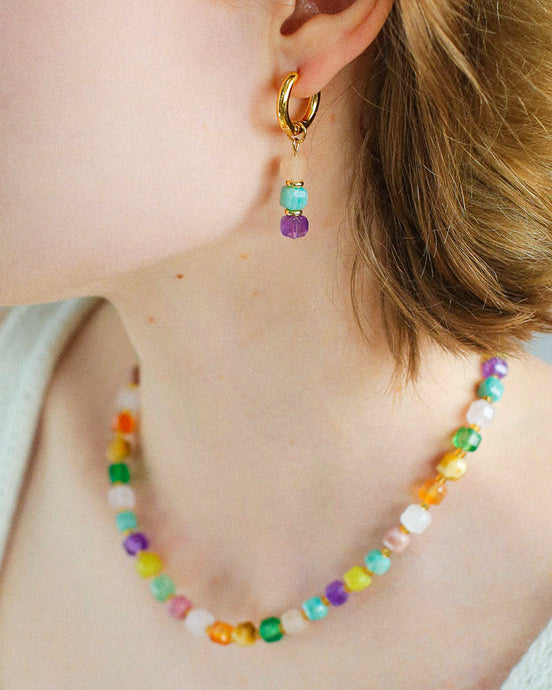 Colorful Candy Cube Gemstone Beaded Earrings