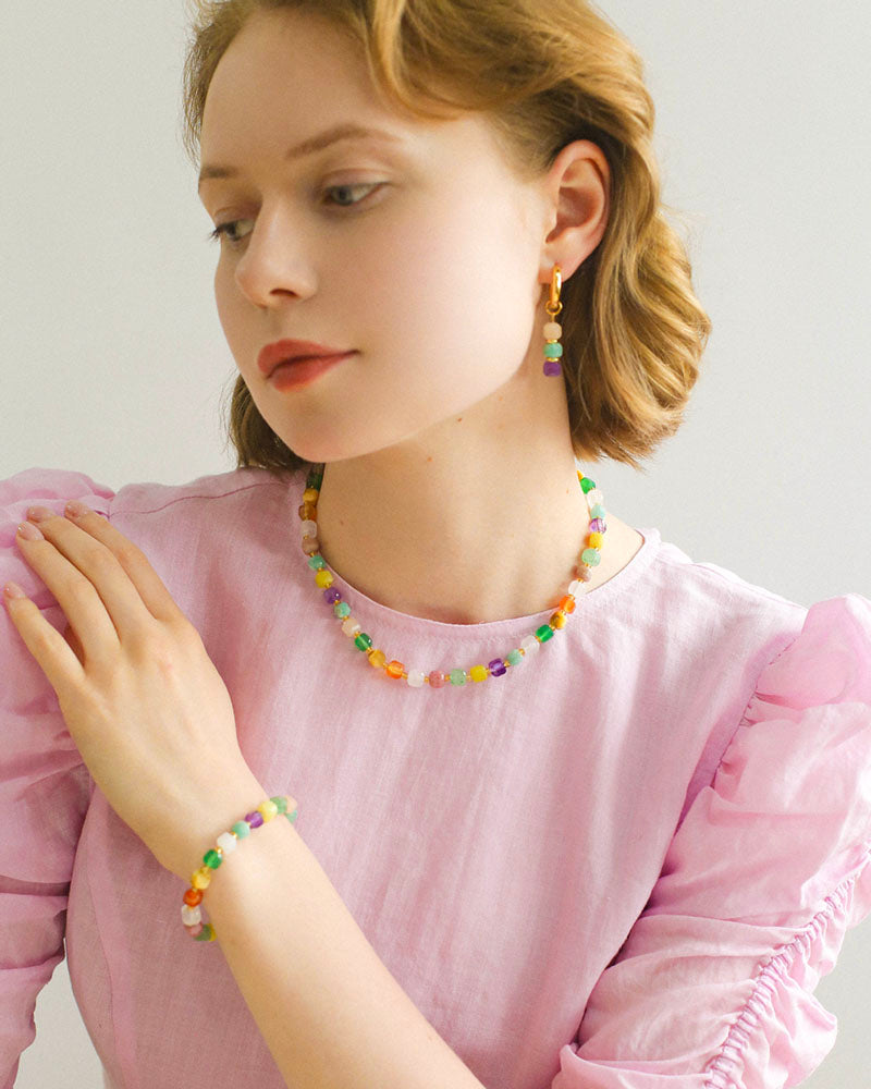 Colorful Candy Cube Gemstone Beaded Bracelet