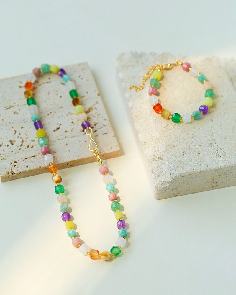 Colorful Candy Cube Gemstone Beaded Necklace