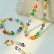 Colorful Candy Cube Gemstone Beaded Necklace