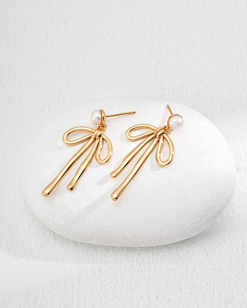 Dainty Pearl Bow Earrings