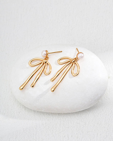 Dainty Pearl Bow Earrings