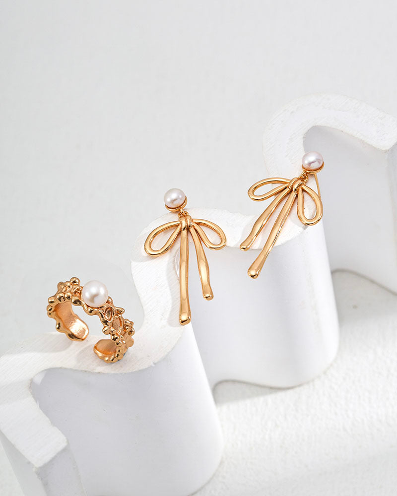 Dainty Pearl Bow Earrings