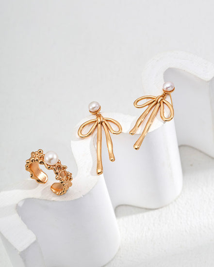 Dainty Pearl Bow Earrings