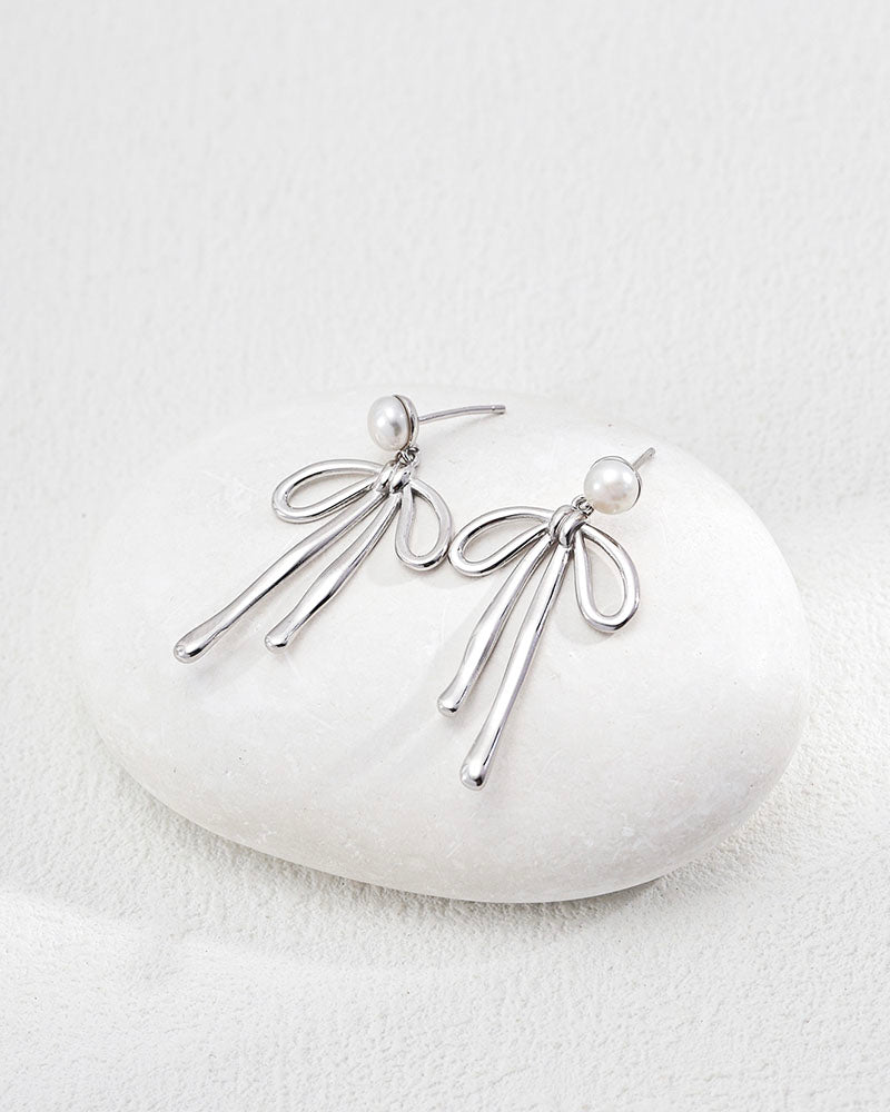 Dainty Pearl Bow Earrings