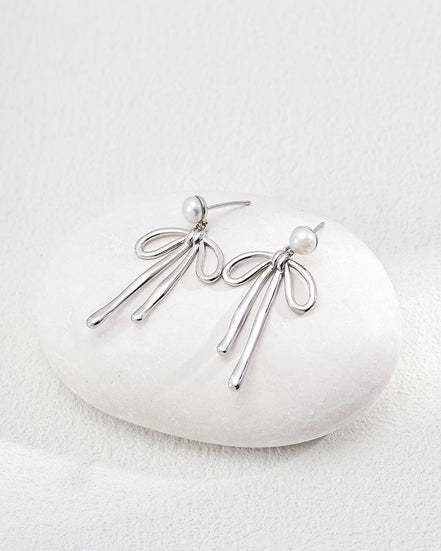 Dainty Pearl Bow Earrings