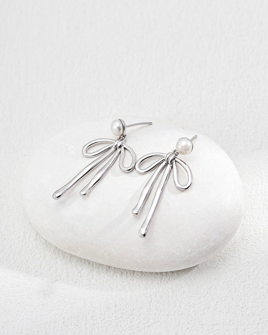 Dainty Pearl Bow Earrings