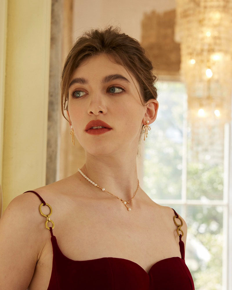 Dainty Pearl Bow Earrings