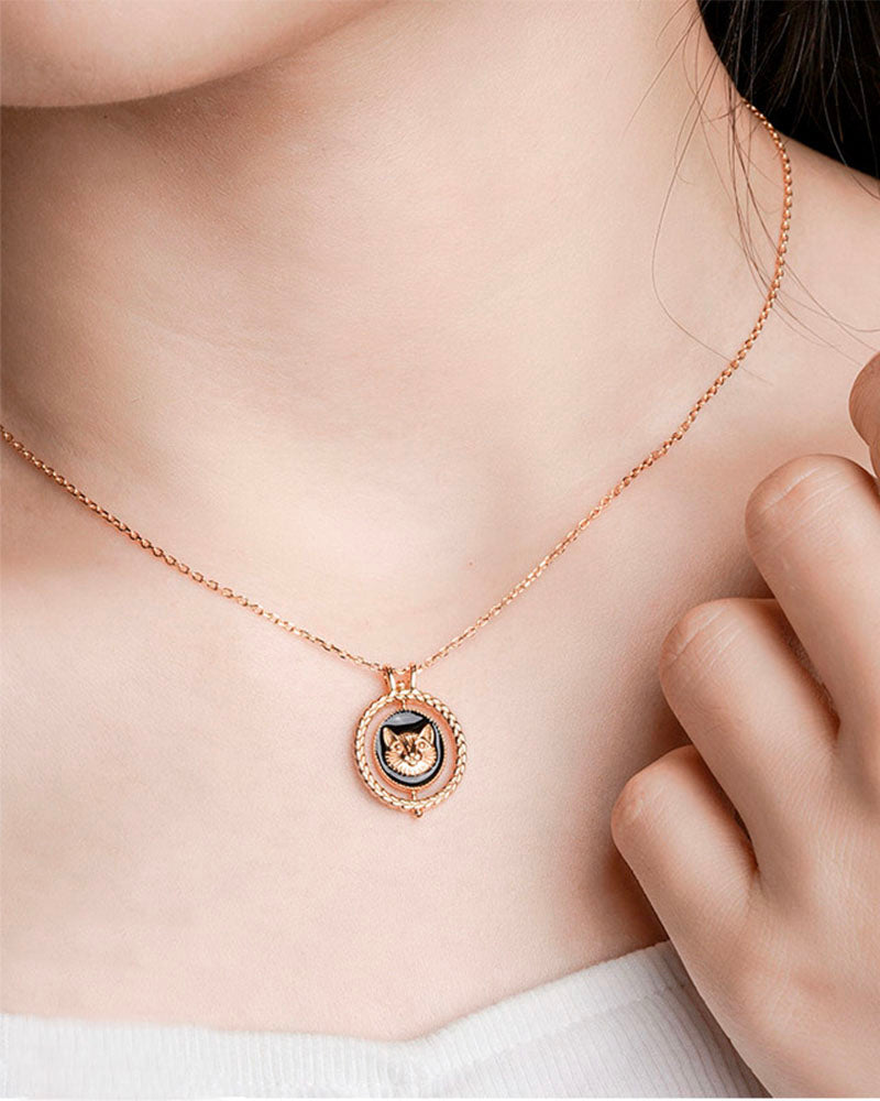 Double-sided Rotating Cat Pendant Necklace