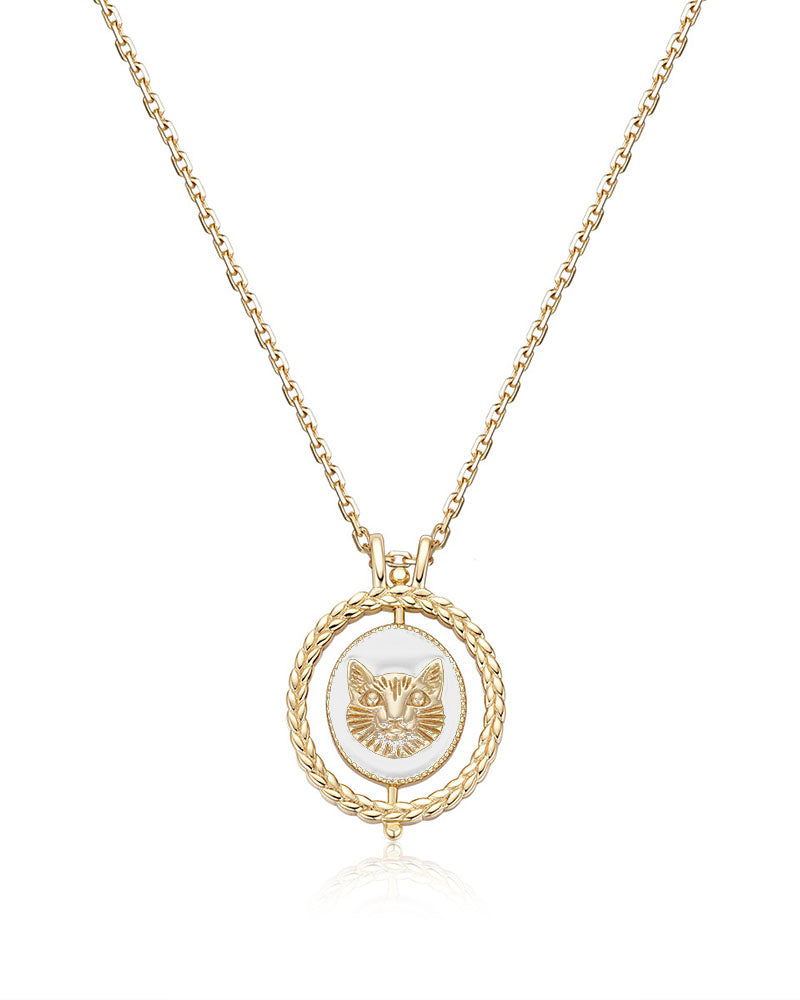 Double-sided Rotating Cat Pendant Necklace