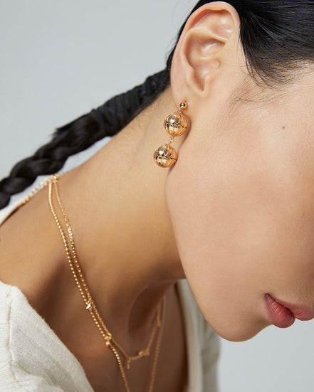 Double Lantern Drop Stud Earrings