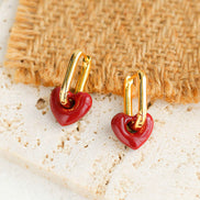 Enamel Heart-shaped Drop Earrings