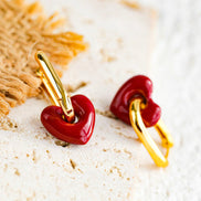 Enamel Heart-shaped Drop Earrings
