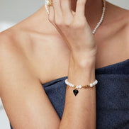 Enamel Heart Pearl Beaded Charm Bracelet