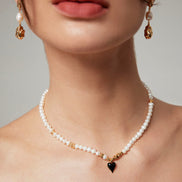 Enamel Heart Pearl Beaded Charm Necklace