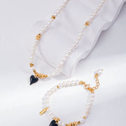 Enamel Heart Pearl Beaded Charm Necklace