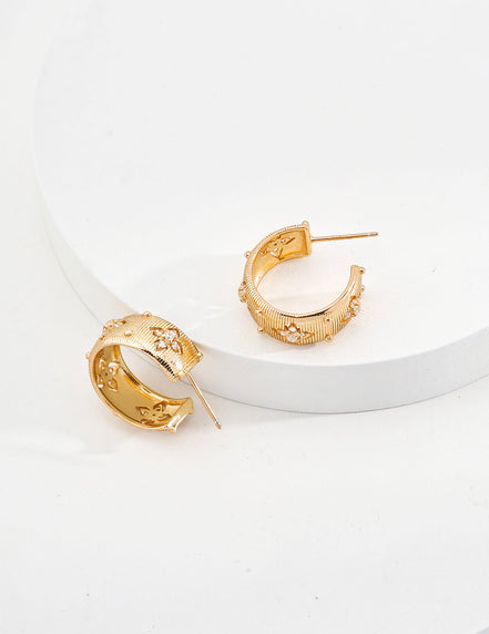 Gemstone Carved Hoop Earrings