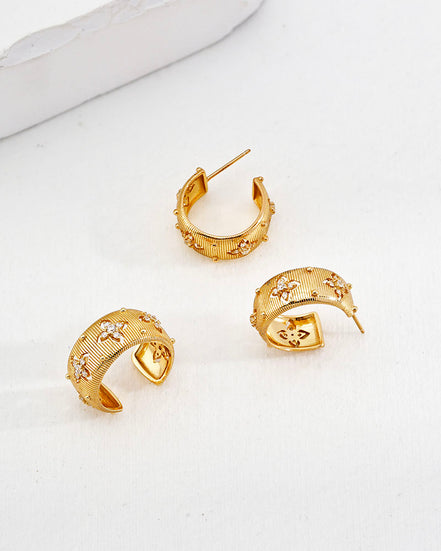 Gemstone Carved Hoop Earrings