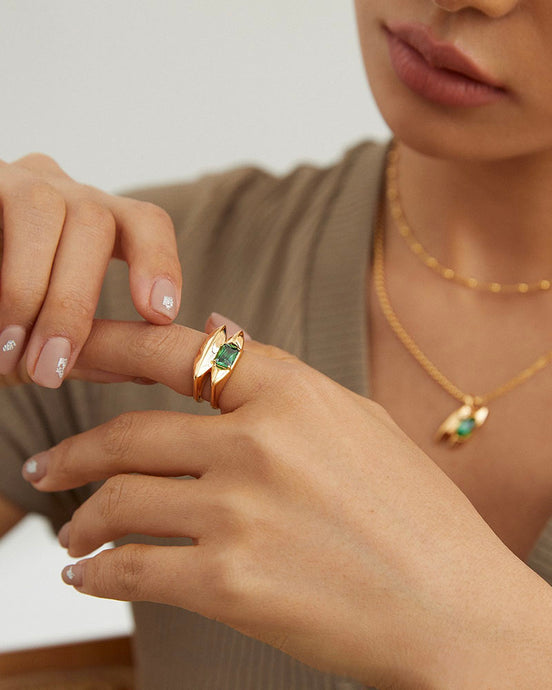 Gemstone Spindle Double Stacking Ring