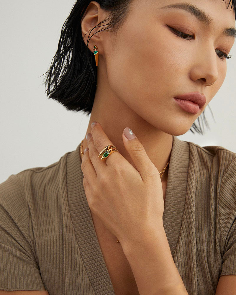 Gemstone Spindle Double Stacking Ring