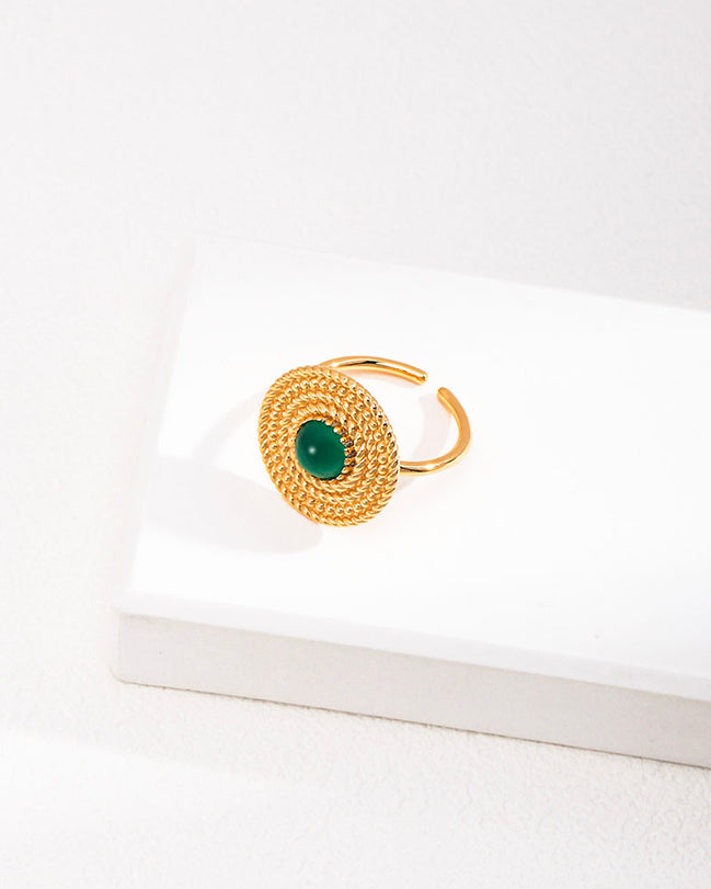 Gemstone Woven Plate Ring