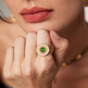 Gemstone Woven Plate Ring