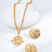 Gilded Pearl Coin Charm Necklace