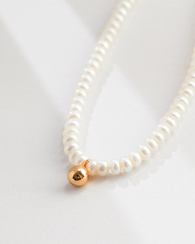 Gold Ball Pendant Pearl Necklace