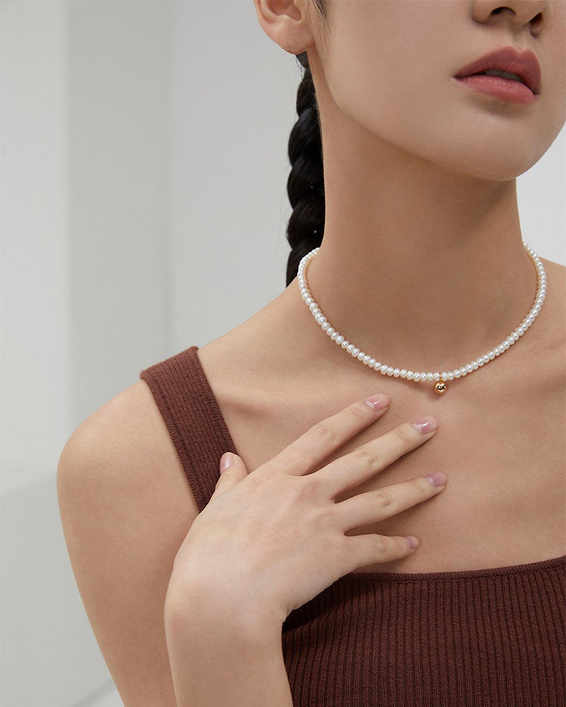 Gold Ball Pendant Pearl Necklace