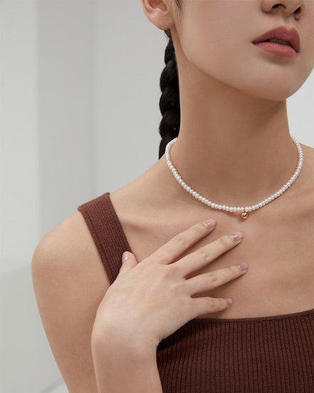 Gold Ball Pendant Pearl Necklace